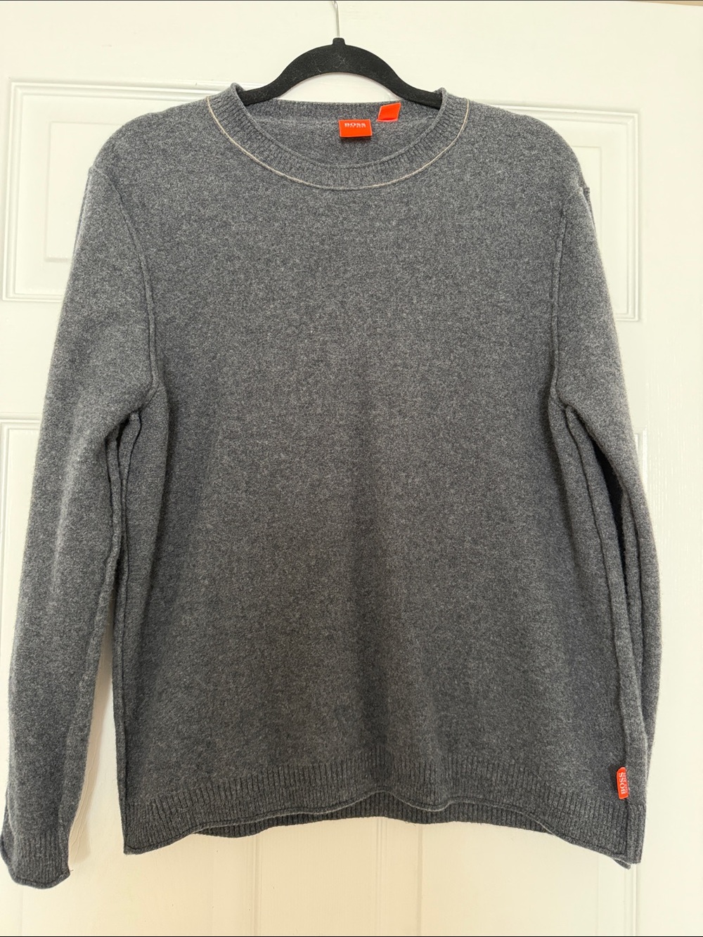 Hugo Boss Men's Grey Crewneck Sweater with Subtle Logo